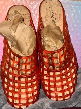 me too red Cage Mule jelly Sandals